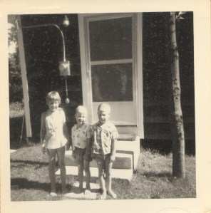 Gail, Colin and me in front of our cabin