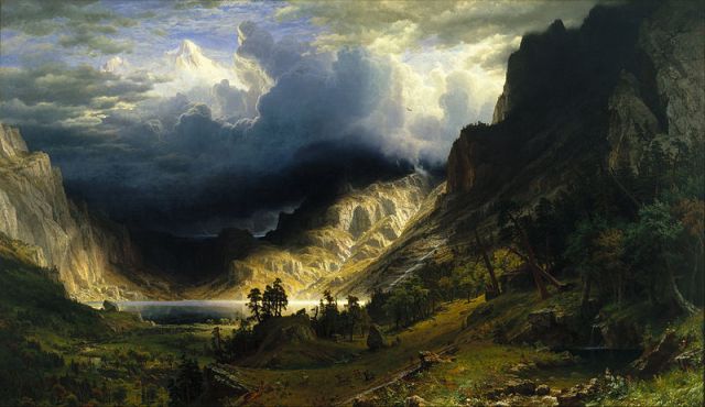How much symbolism can I cram in here? Well, there's a mountain, just like in the story. There's a storm, and we all know what that used to mean in Hollywood movies. And the painter, Albert Bierstadt (1830-1902) named the mountain after the woman who was then his mistress.