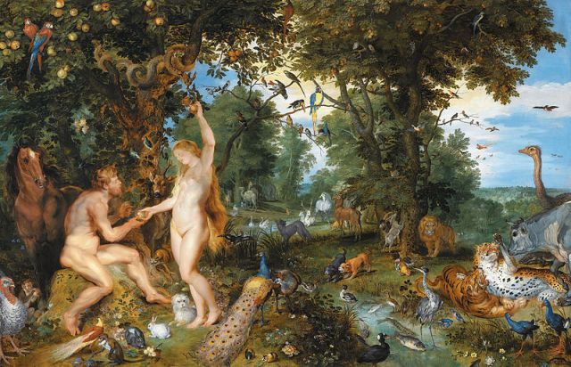 Iraq, 4004 BC. Definitely a tourist destination back then. ("The Garden of Eden with the Fall of Man" by Jan Brueghal the Elder (1568-1625) and Peter Paul Rubens (1577-1640))
