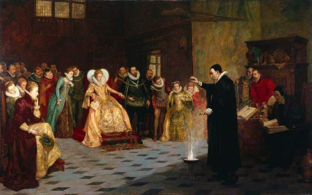 Royal magicians have been around for a while! (Painting: "John Dee Performing an Experiment before Elizabeth I" by Henry Gillard Glindoni (1852-1913), image available under Creative Commons license from Wellcome Library